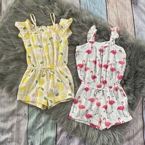 The Children’s Place Flamingo and Lemons Rompers 2-Piece Set Size 4T